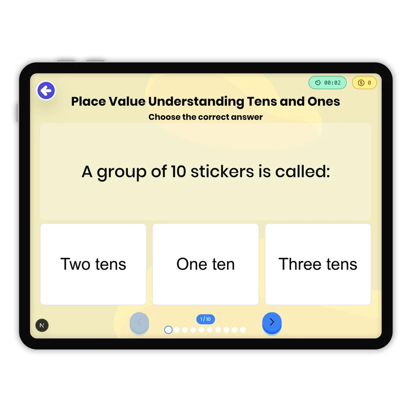 Place Value Understanding Tens and Ones — math game for Grade 1, page 1 of 1
