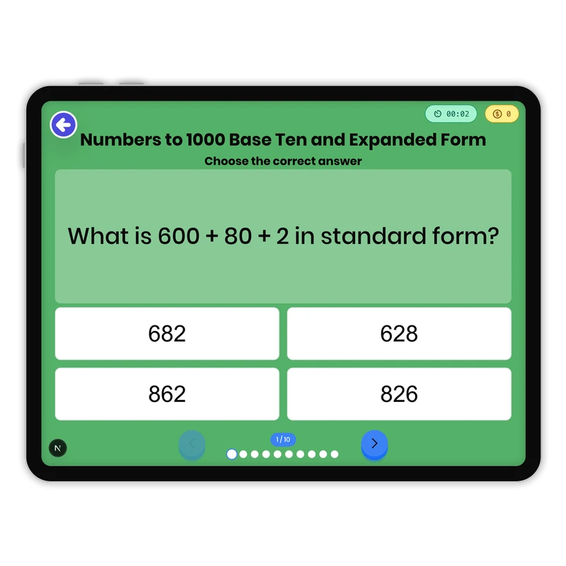 Numbers to 1000 Base Ten and Expanded Form — math game for Grade 1, page 1 of 1