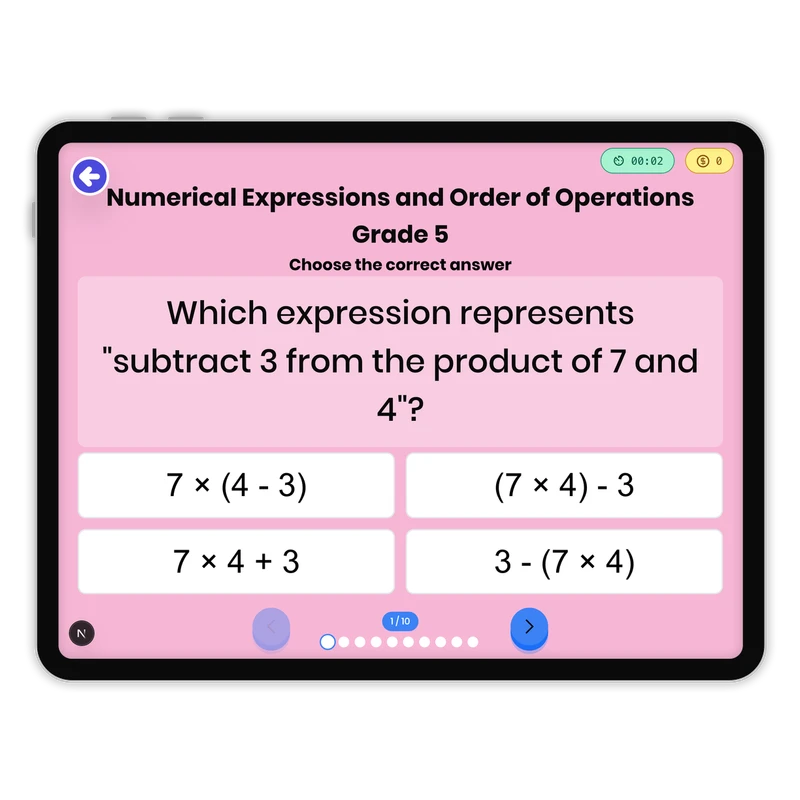 Numerical Expression — math game for Grade 1, page 1 of 1
