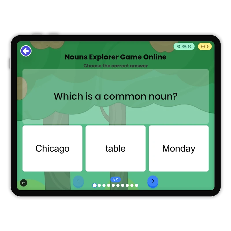 Nouns Explorer — ela game for Grade 1, page 1 of 1