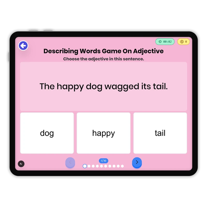 Describing Words — ela game for Grade 1, page 1 of 1