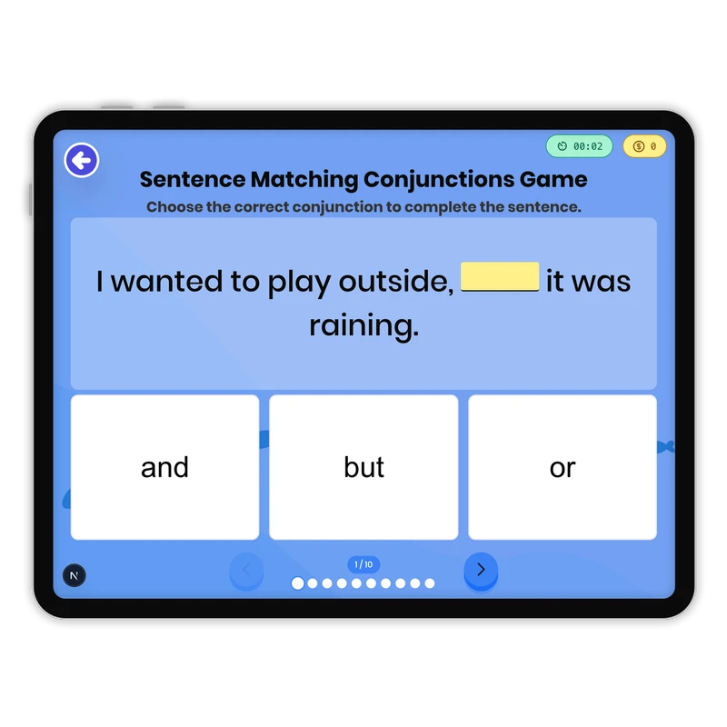 Sentences with Conjunctions — ela game for Grade 1, page 1 of 1