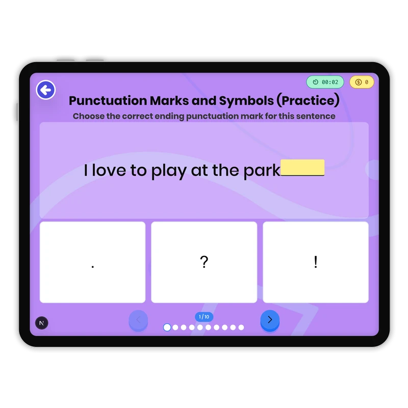 Punctuation Marks and Symbols — ela game for Grade 1, page 1 of 1