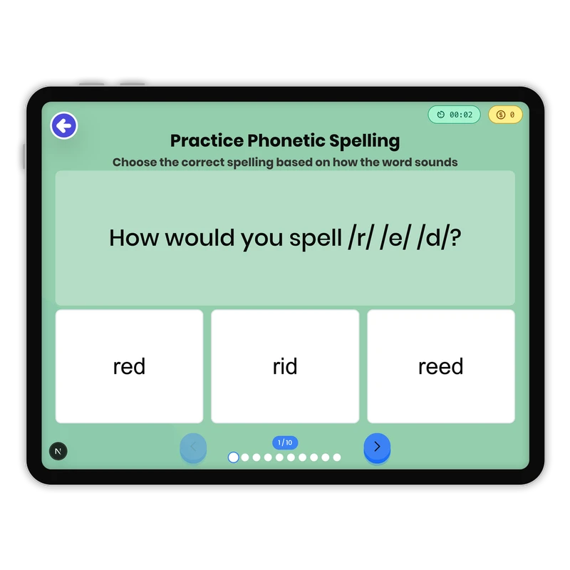 Phonetic Spelling — ela game for Grade 1, page 1 of 1