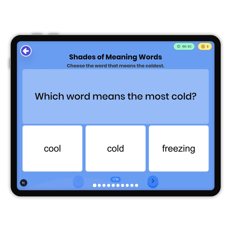 Shades of Meaning Word — ela game for Grade 1, page 1 of 1