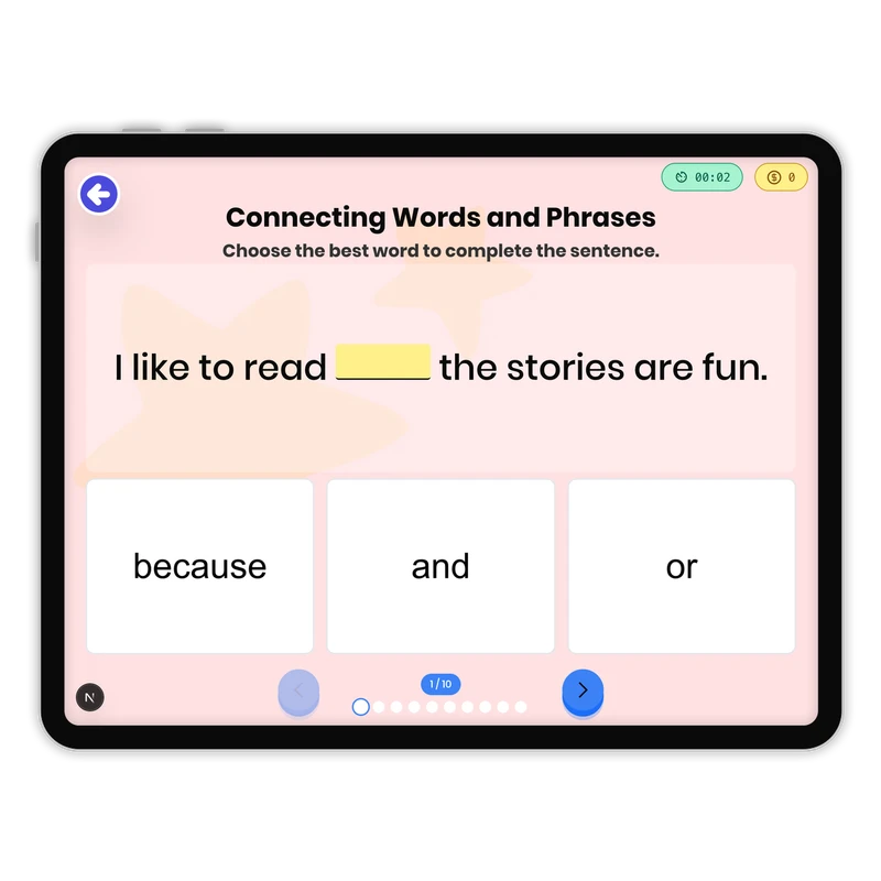Connecting Words and Phrases — ela game for Grade 1, page 1 of 1