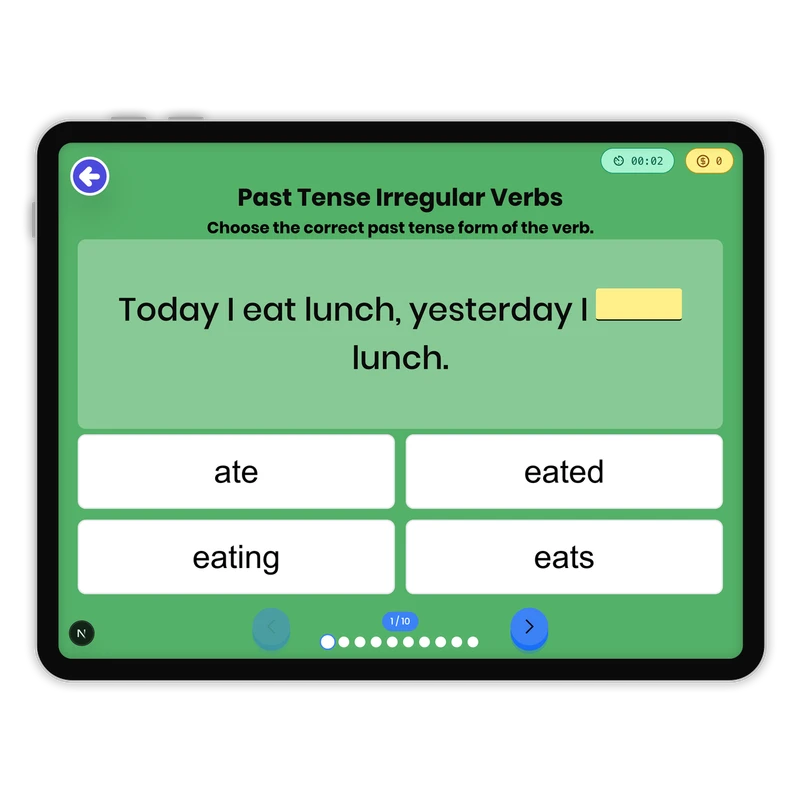 Past Tense Irregular Verbs — ela game for Grade 1, page 1 of 1