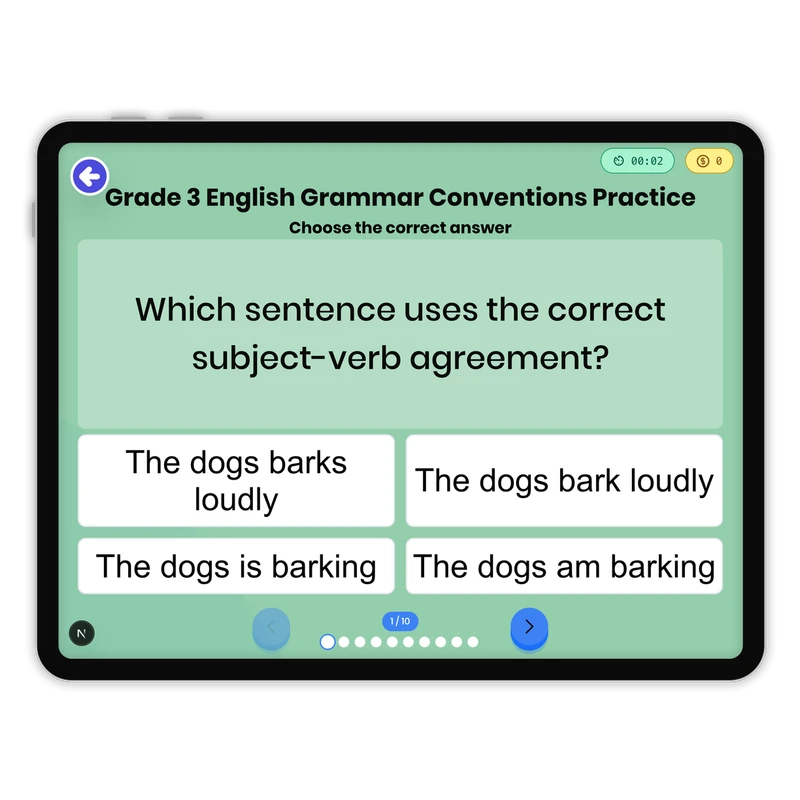 Grade 3 English Grammar Conventions Practice — ela game for Grade 3, page 1 of 1