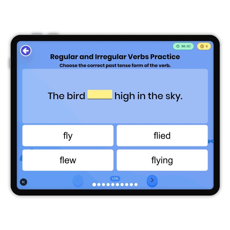 Regular and Irregular Verbs — ela game for Grade 3, page 1 of 1