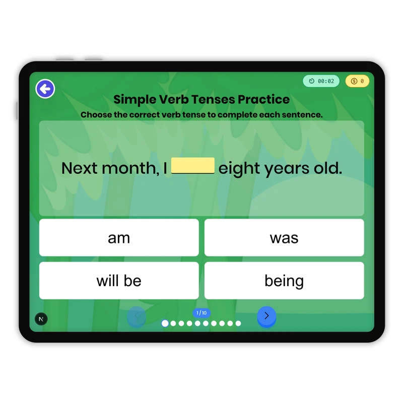 Simple Verb Tenses Practice — ela game for Grade 3, page 1 of 1