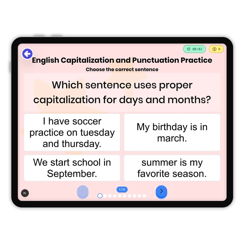 English Capitalization and Punctuation Practice — ela game for Grade 3, page 1 of 1