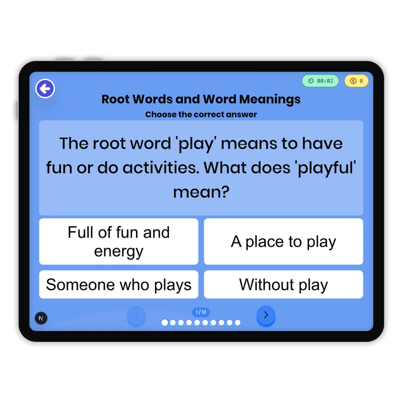 Root Words and Word Meanings — ela game for Grade 3, page 1 of 1