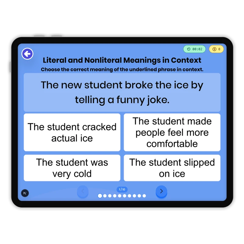 Literal and Nonliteral Meanings in Context — ela game for Grade 3, page 1 of 1