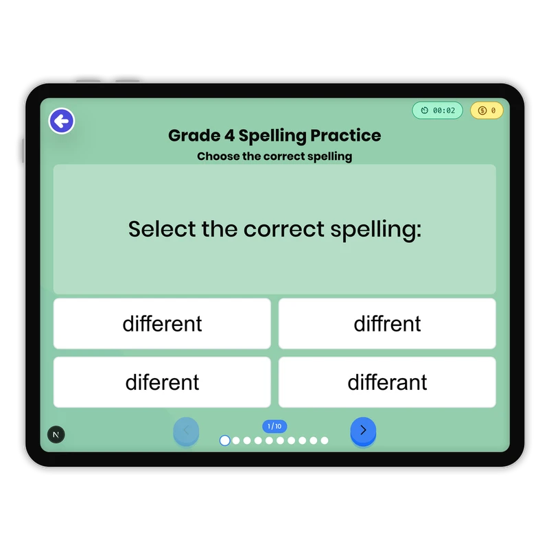 Spelling Practice — ela game for Grade 4, page 1 of 1