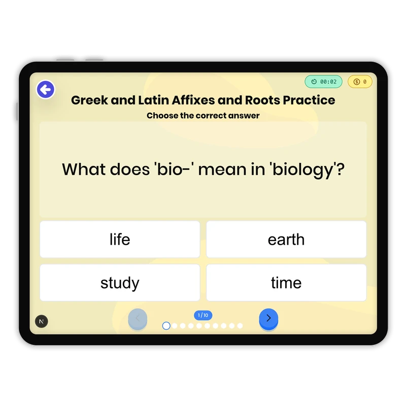 Greek and Latin Roots and Affixes — ela game for Grade 4, page 1 of 1