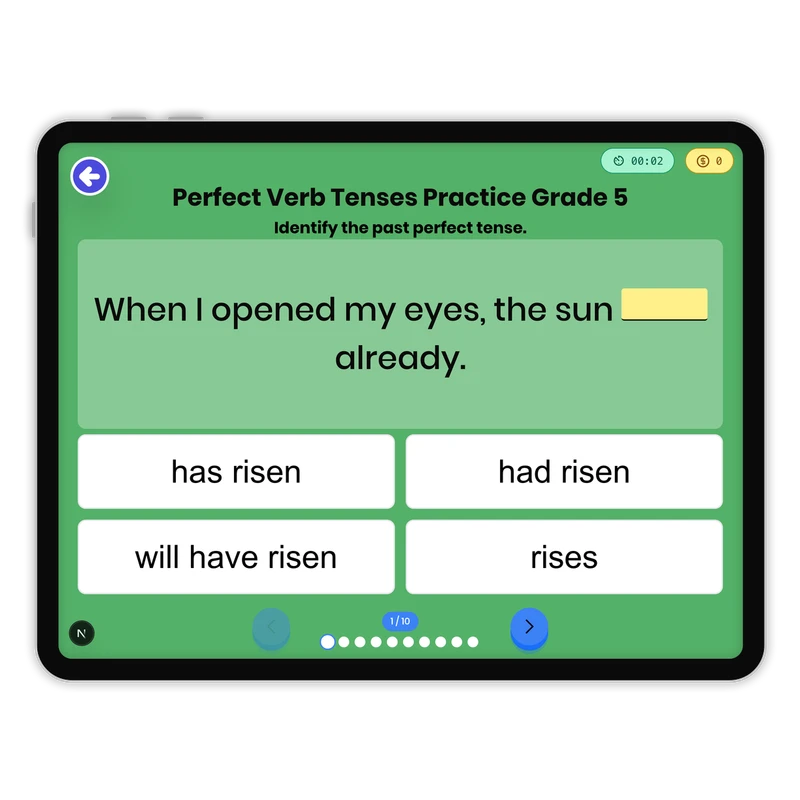Perfect Verb Tenses Practice — ela game for Grade 5, page 1 of 1