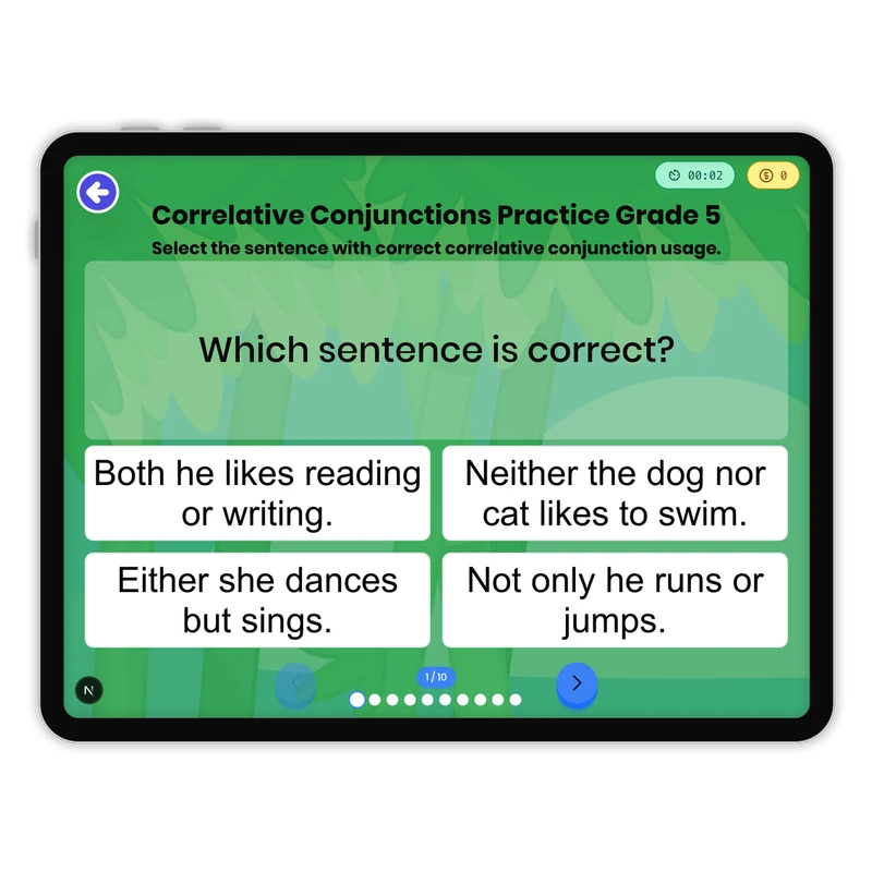 Correlative Conjunctions Practice — ela game for Grade 5, page 1 of 1