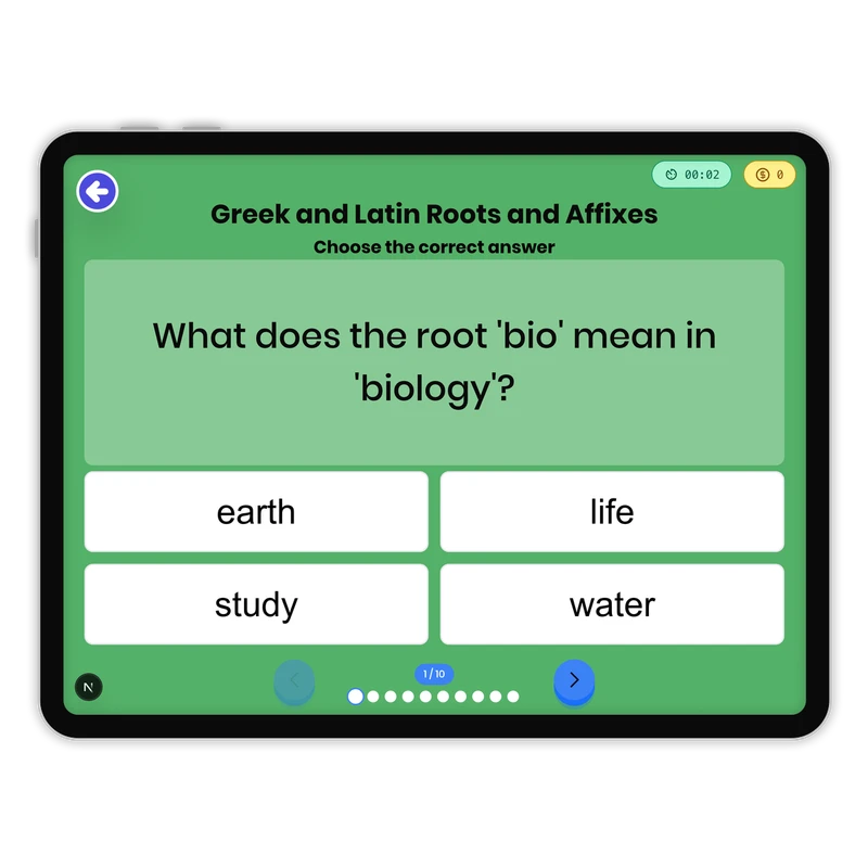Greek and Latin Roots and Affixes — ela game for Grade 5, page 1 of 1