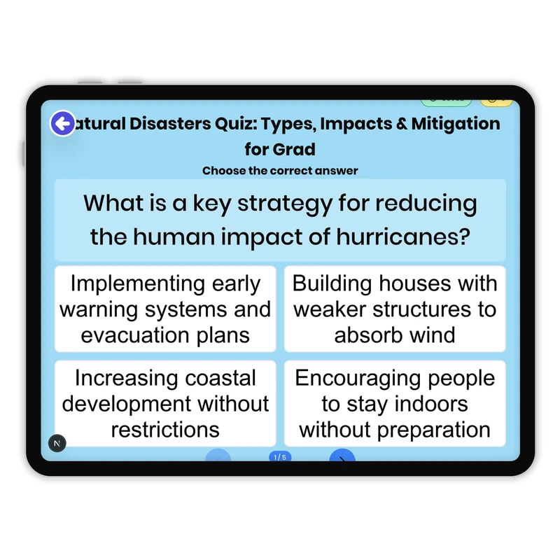 Natural Disasters Quiz: Types, Impacts & Mitigation for Grad — ela game for Grade 8, page 1 of undefined