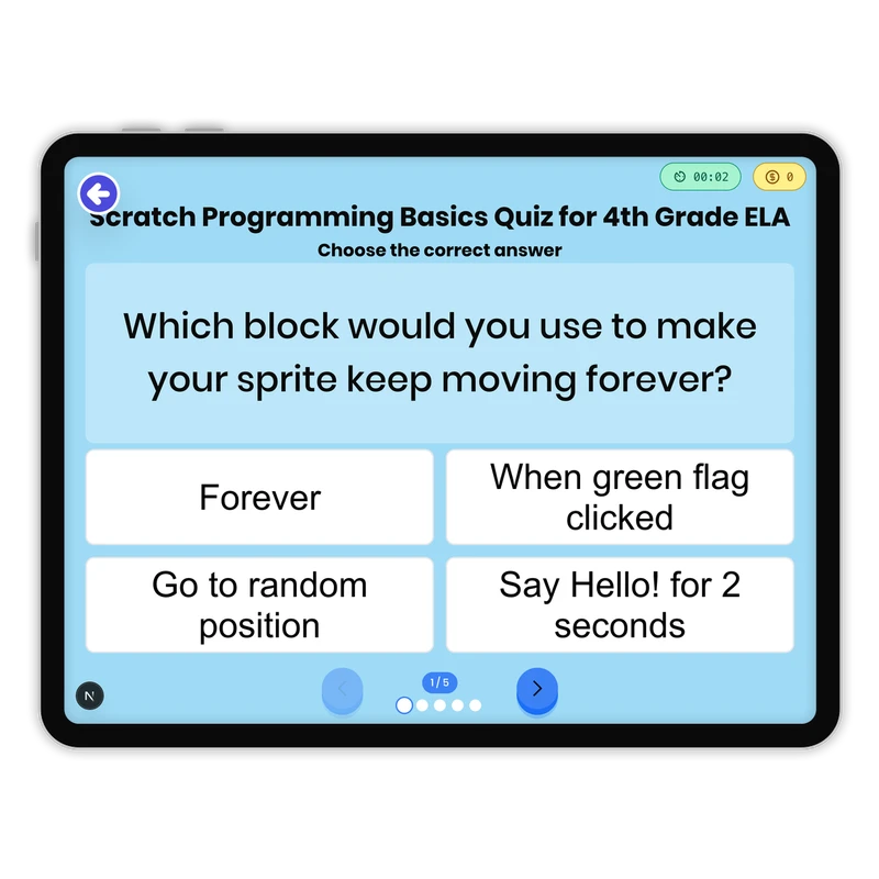 Scratch Programming Basics Quiz for 4th Grade ELA — ela game for Grade 2, page 1 of undefined
