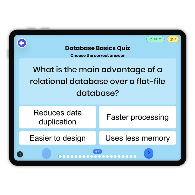 Database Basics Quiz — science game for Grade 9, page 1 of undefined