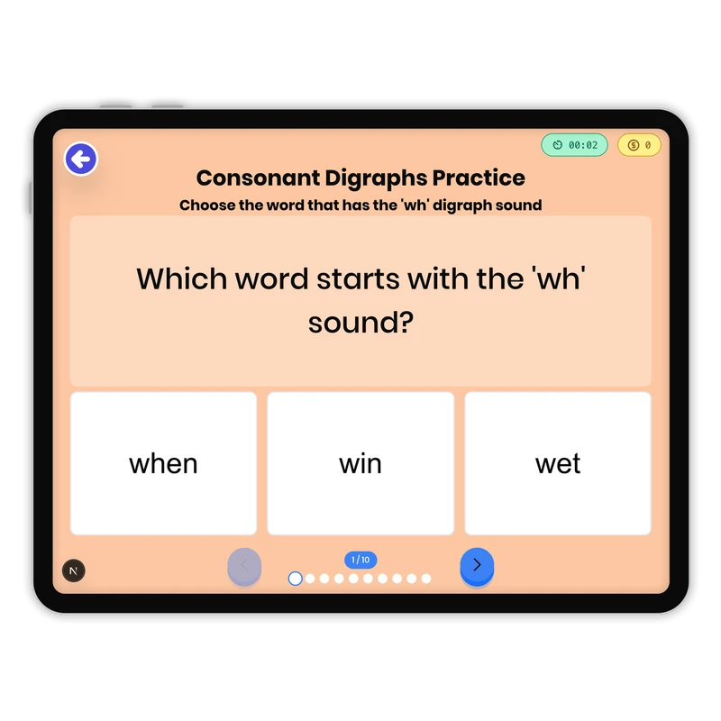 Consonant Digraphs Practice — ela game for Grade 1, page 1 of 1