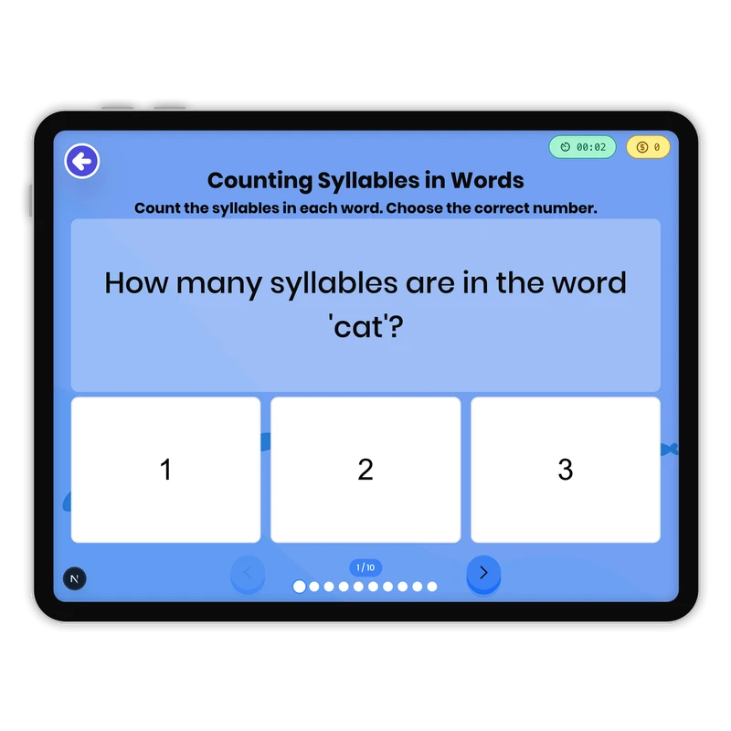 Counting Syllables in Words — ela game for Grade 1, page 1 of 1