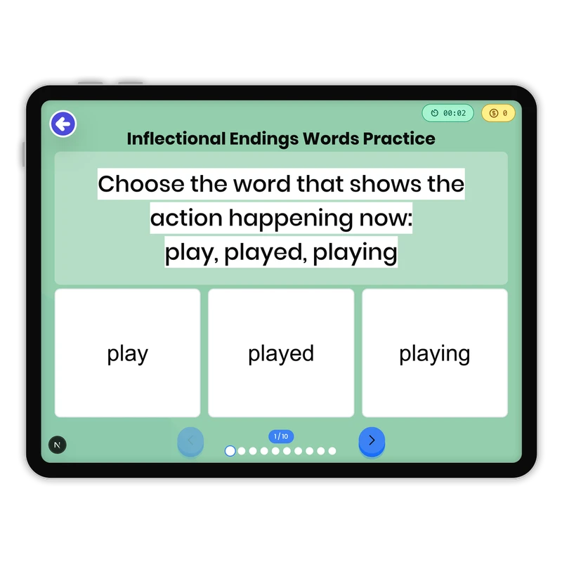 Inflectional Endings Words Practice — ela game for Grade 1, page 1 of 1