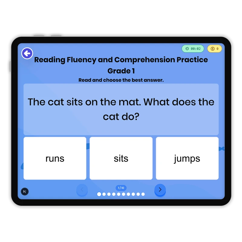 Reading Fluency and Comprehension Practice — ela game for Grade 1, page 1 of 1