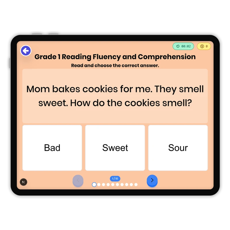 Reading Fluency and Comprehension — ela game for Grade 1, page 1 of 1