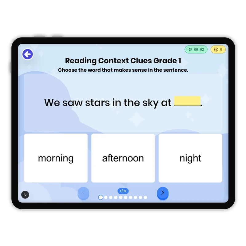 Reading Context Clues — ela game for Grade 1, page 1 of 1