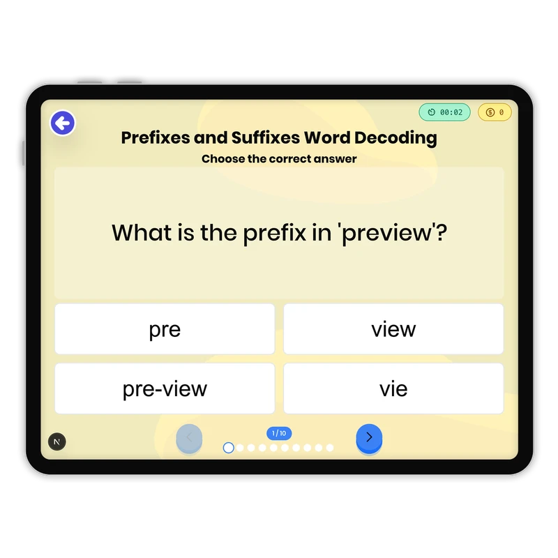 Prefixes and Suffixes Word Decoding — ela game for Grade 2, page 1 of 1