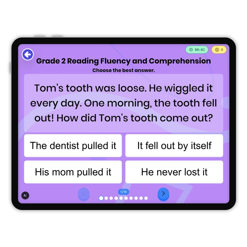 Reading Fluency and Comprehension — ela game for Grade 2, page 1 of 1