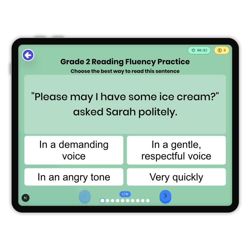 Reading Fluency Practice — ela game for Grade 2, page 1 of 1