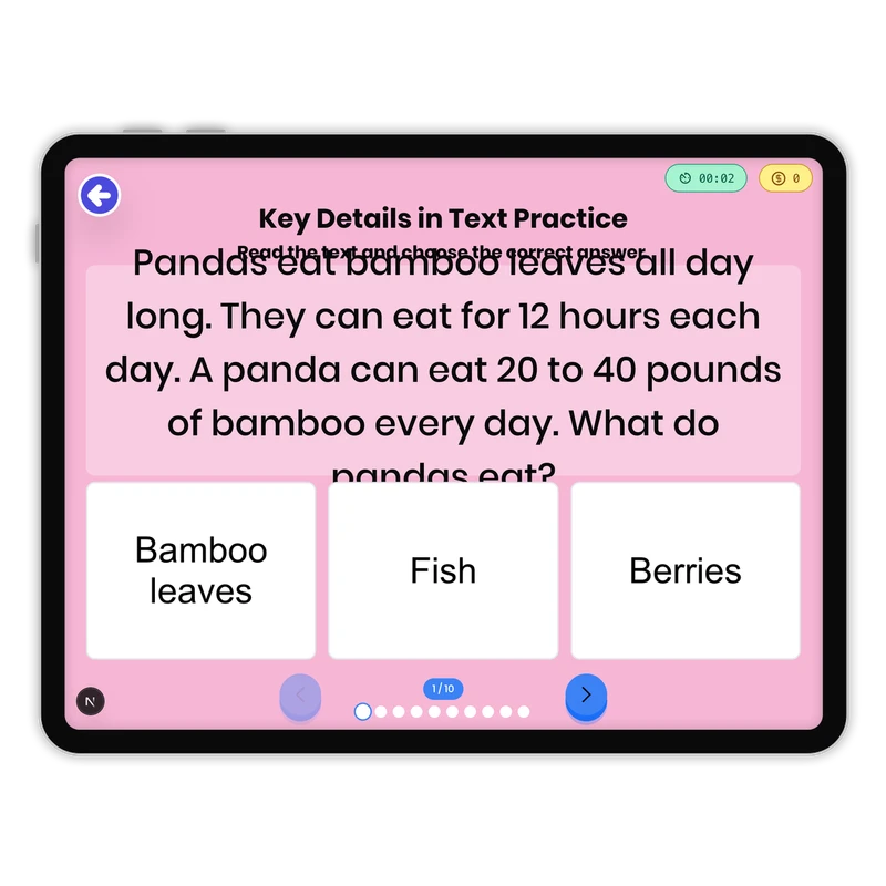 Key Details in Text — ela game for Grade 1, page 1 of 1