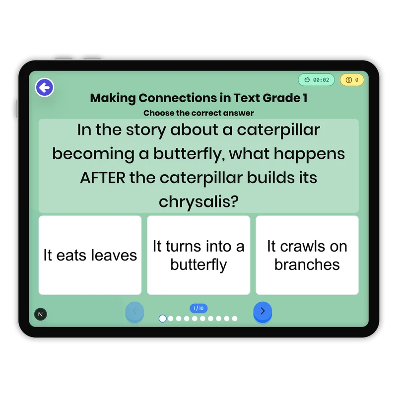 Making Connections in Text — ela game for Grade 1, page 1 of 1