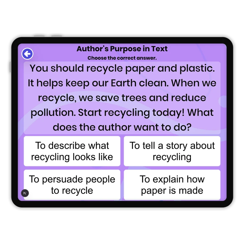 Author's Purpose in Text — ela game for Grade 2, page 1 of 1