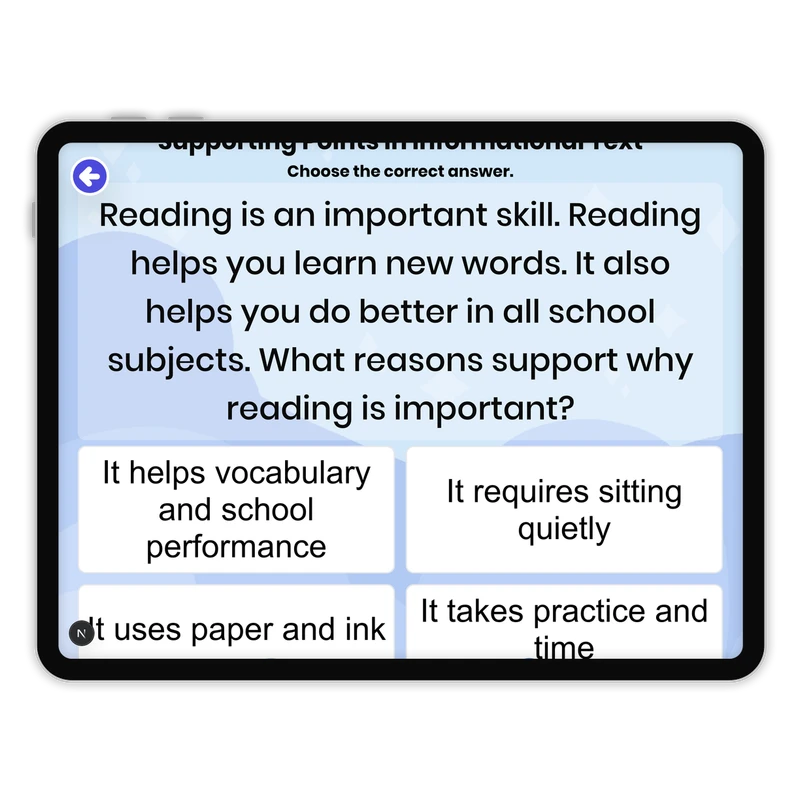 Supporting Points in Informational Text — ela game for Grade 2, page 1 of 1
