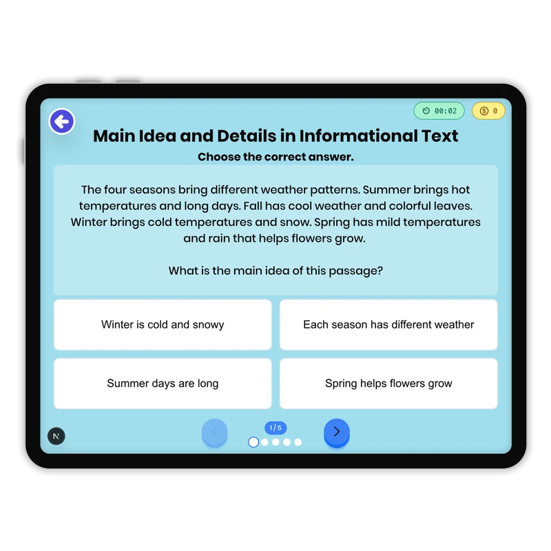 Main Idea and Supporting Details in Informational Text — ela game for Grade 3, page 1 of 1