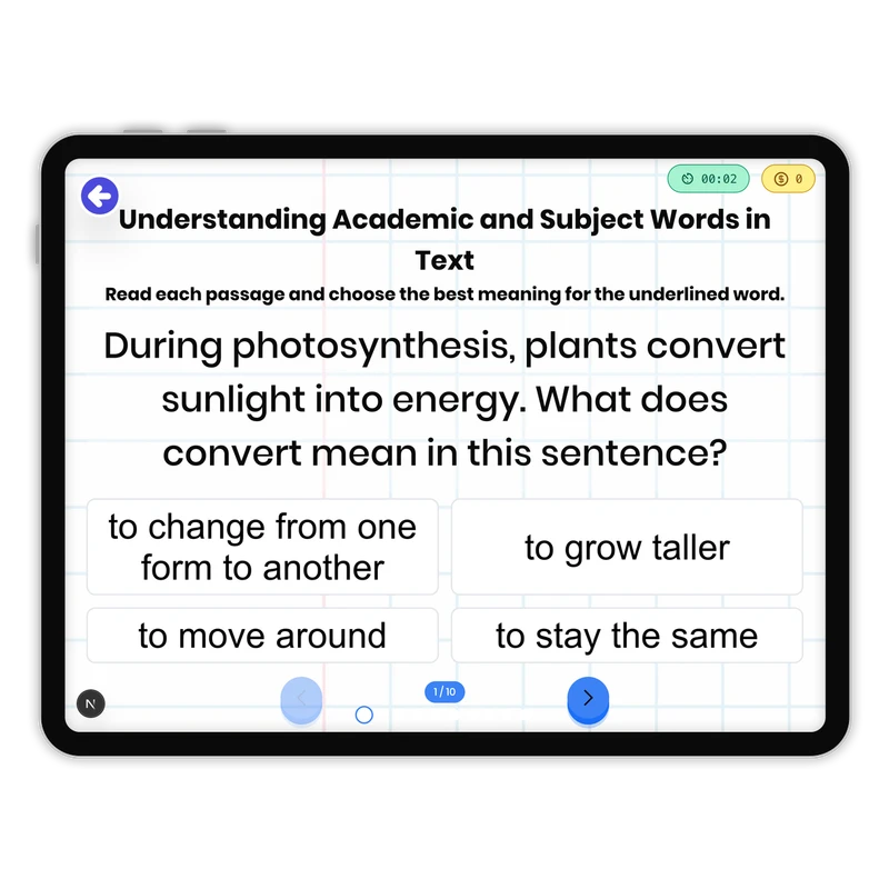 Understanding Academic and Subject Words in Text — ela game for Grade 3, page 1 of 1