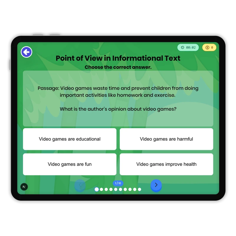 Point of View in Informational Text — ela game for Grade 3, page 1 of 1