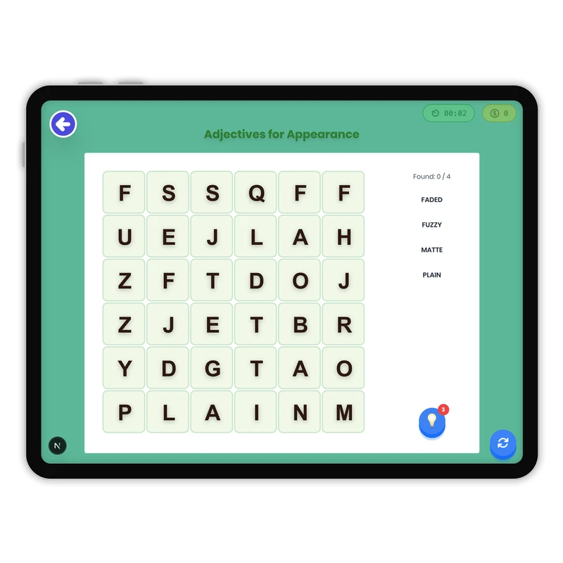 Adjectives for Appearance — ela game for Grade K, Grade 1, Grade 2, Grade 3, Grade 4, Grade 5, Grade 6, Grade 7, Grade 8, page 1 of 1