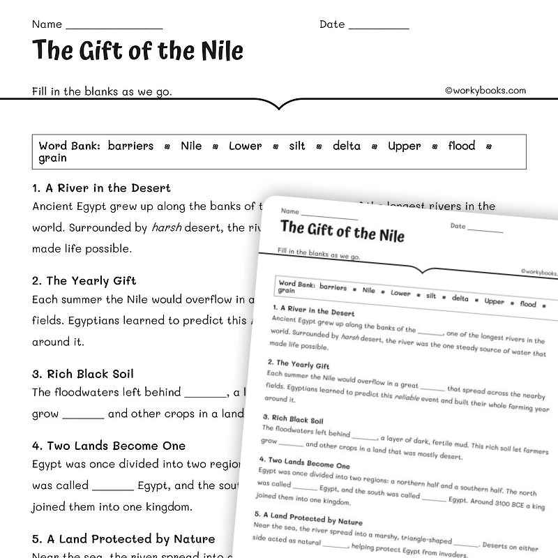 The Gift of the Nile — social-studies worksheet for Grade 5, Grade 6, Grade 7, Grade 8, page 1 of null