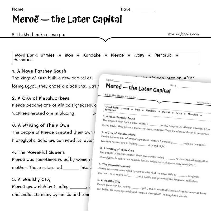Meroë — the Later Capital — social-studies worksheet for Grade 5, Grade 6, Grade 7, Grade 8, page 1 of null