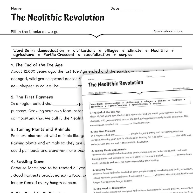 The Neolithic Revolution — social-studies worksheet for Grade 5, Grade 6, Grade 7, Grade 8, page 1 of null