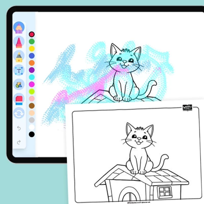 Cute Roof Cat — coloring-pages coloring page for Grade 1, Grade 2, Grade 3, Grade 4, Grade 5, page 1 of 1