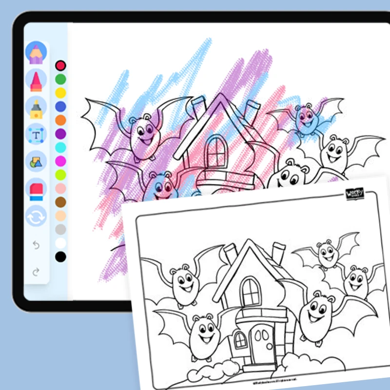 Happy Flying Bats — coloring-pages coloring page for Grade 1, Grade 2, Grade 3, Grade 4, Grade 5, page 1 of 1