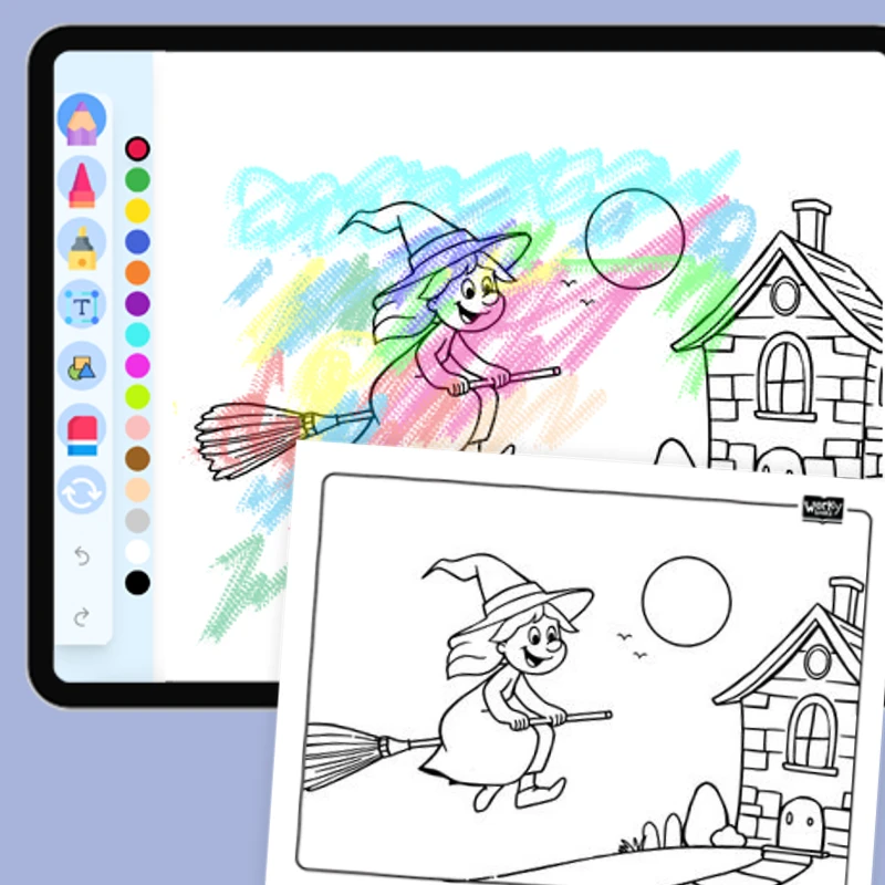 Cheerful Witch — coloring-pages coloring page for Grade 1, Grade 2, Grade 3, Grade 4, Grade 5, page 1 of 1