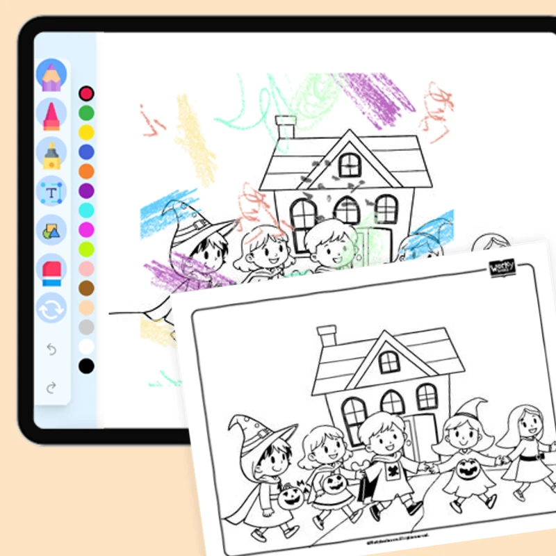 Trick-or-Treaters — coloring-pages coloring page for Grade 1, Grade 2, Grade 3, Grade 4, Grade 5, page 1 of 1