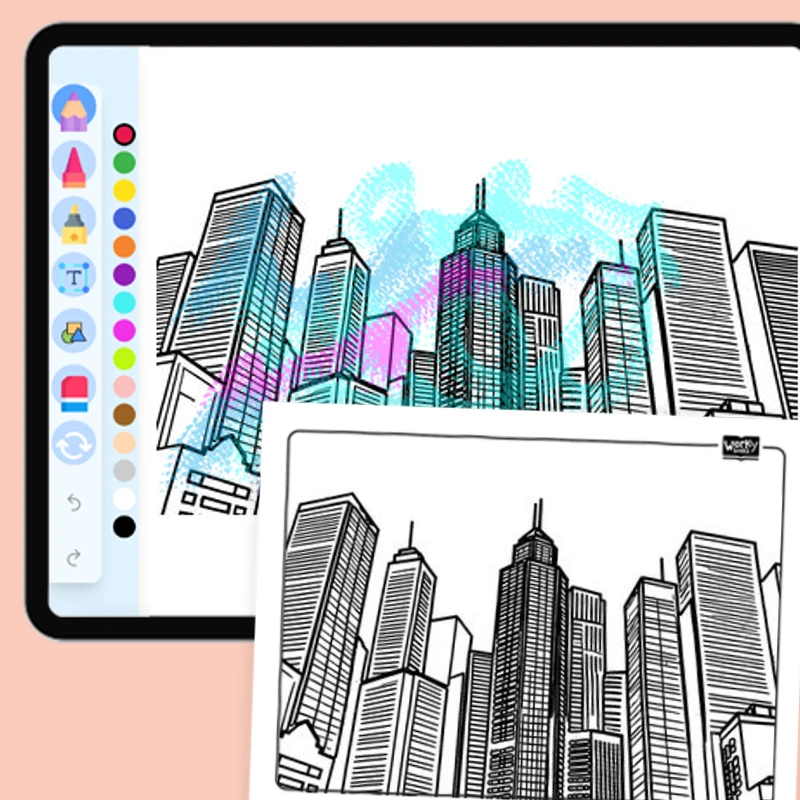 Skyscraper Urban Apartment — coloring-pages coloring page for Grade 1, Grade 2, Grade 3, Grade 4, Grade 5, page 1 of 1